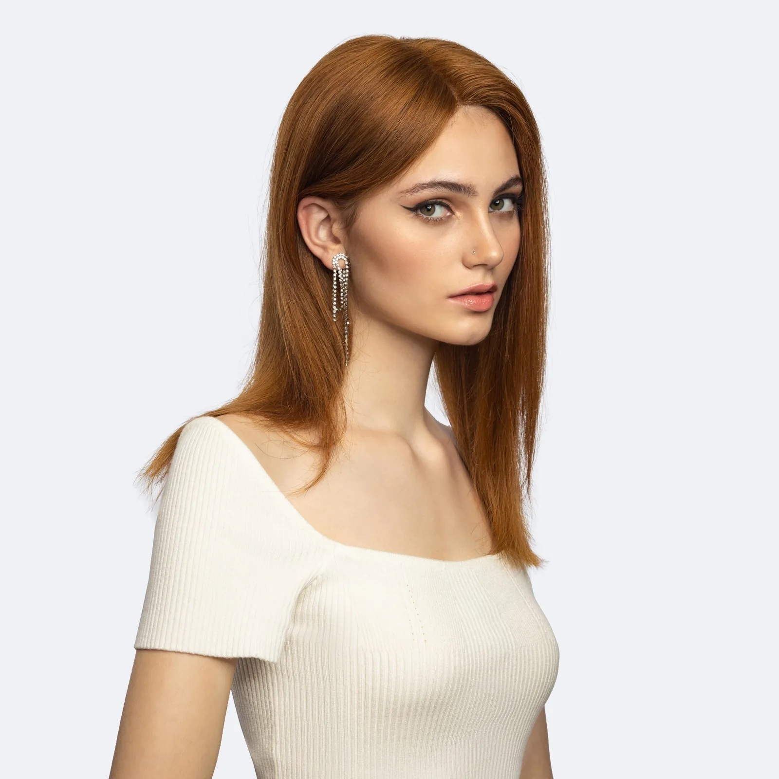 Long straight ginger human hair wig by Wigs Vietnam
